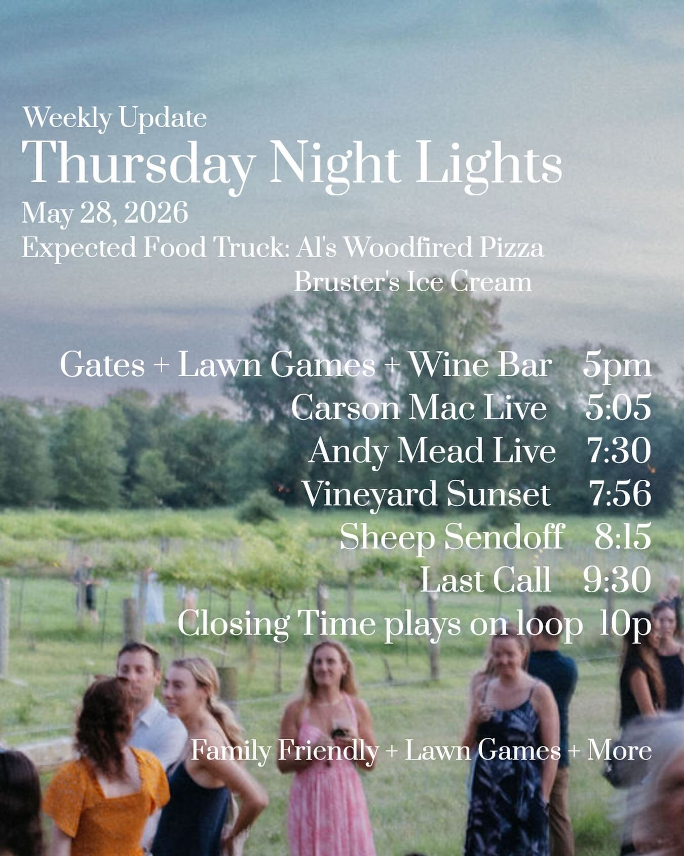 Thursdays with our best friends.  Gates open at 5pm and limited space remains online now.  See you under the lights! 💫