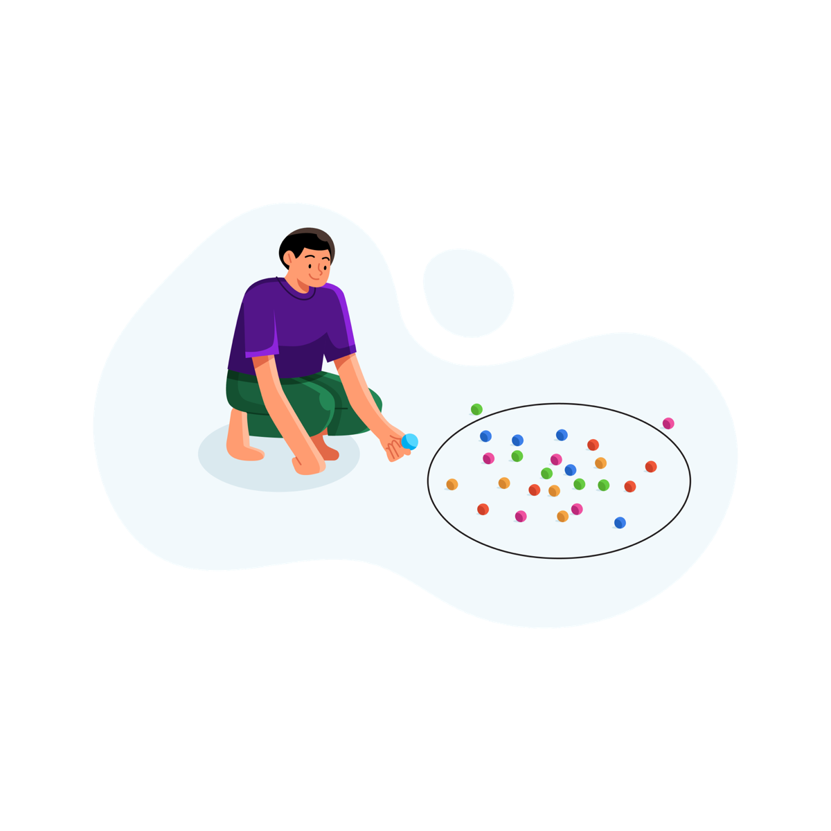 Player crouching to take a shot at Marble Go Knock Out target marbles.