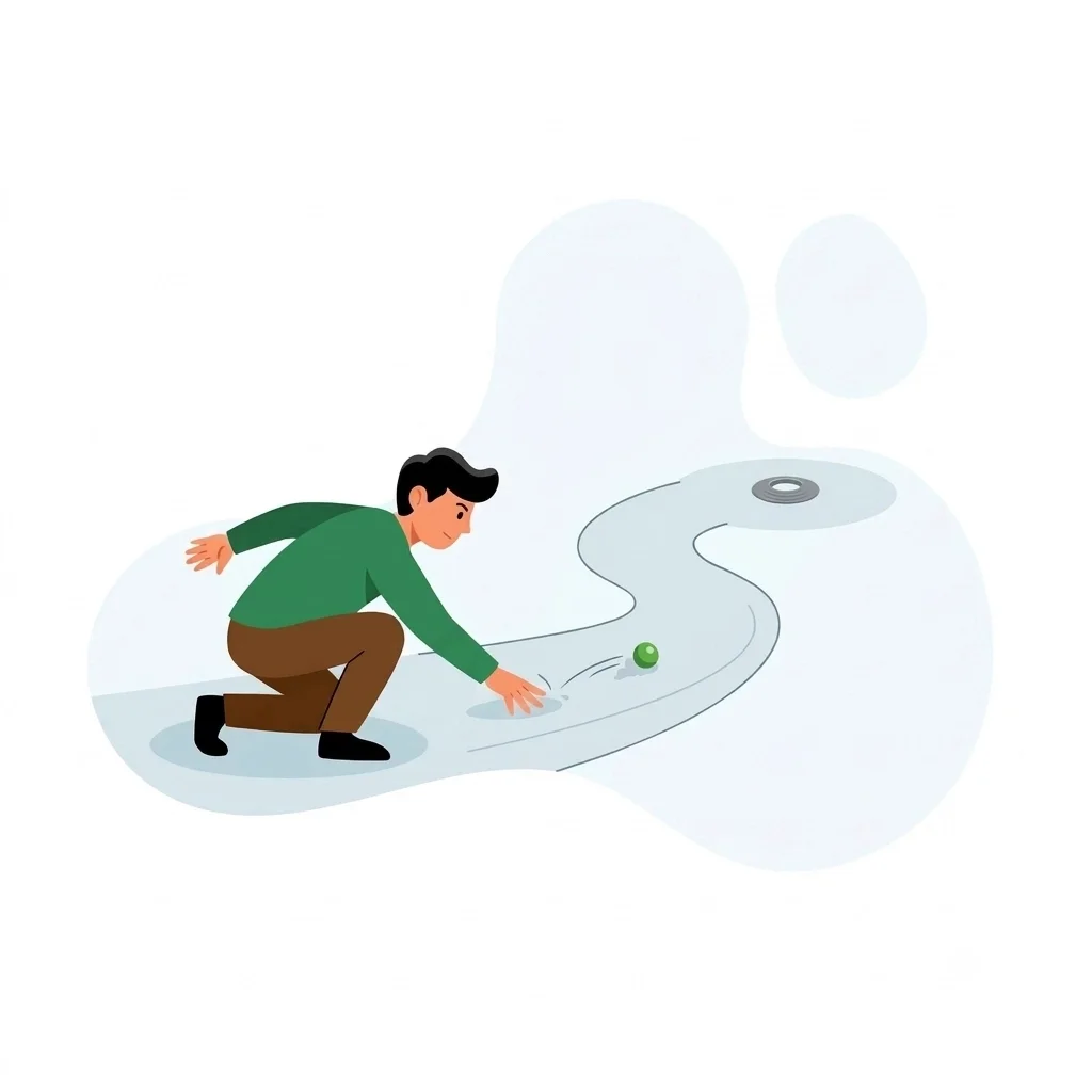 Teen shooting a marble down a figurative golf fairway toward the Go Ring golf hole.
