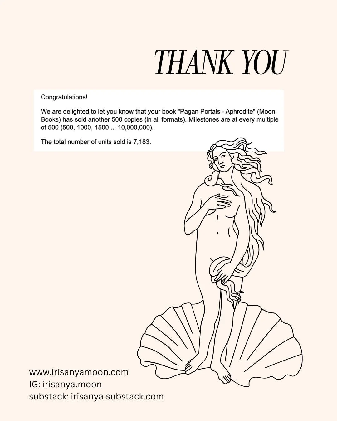 Thank you AGAIN for *another* sales milestone for APHRODITE: Encountering the Goddess of Love &amp; Beauty &amp; Initiation.

More than 7000 copies sold across all platforms (so far!) is a huge achievement in this space, and I couldn't have done it w