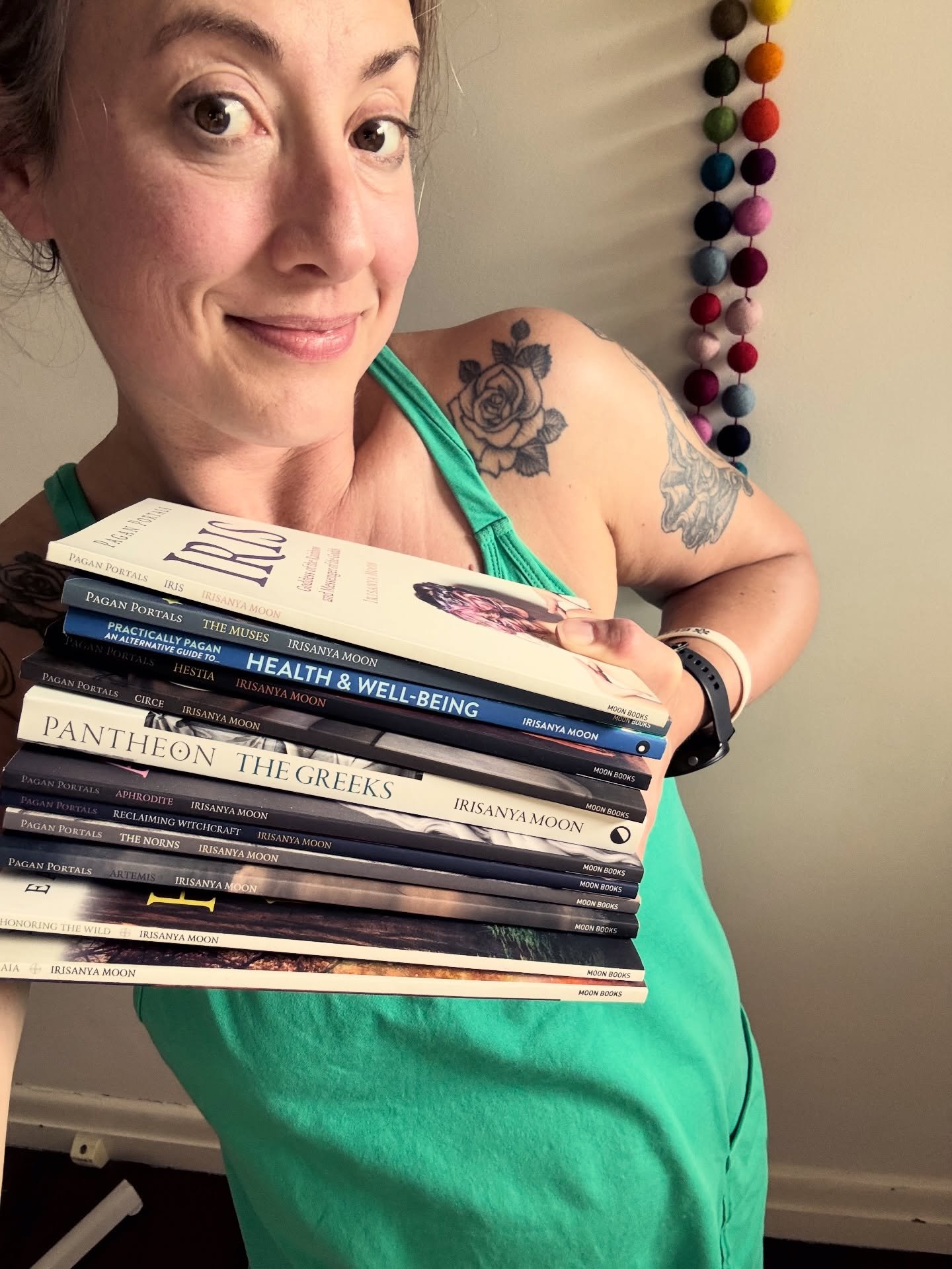 quick break from postgrad assessments to respond to a challenge/dare from the lovely @elhoimleafar to share a pic of me with my books&hellip;

here are the dozen that are out now in the US and UK:

Reclaiming Witchcraft
Aphrodite 
An Alternative Guid