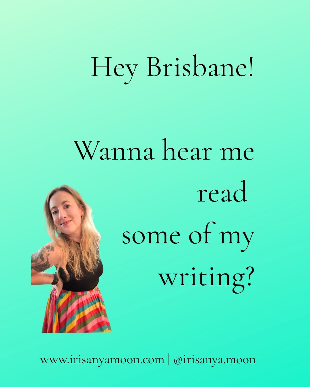 Hey, I'm reading at two local events -- one this week!

I'd love to see Brisbane folks join me at what's becoming my second/third/whatever home -- echo&amp;bounce. 

(Where they also have RAMEN that you can order ahead of time and then pick up during