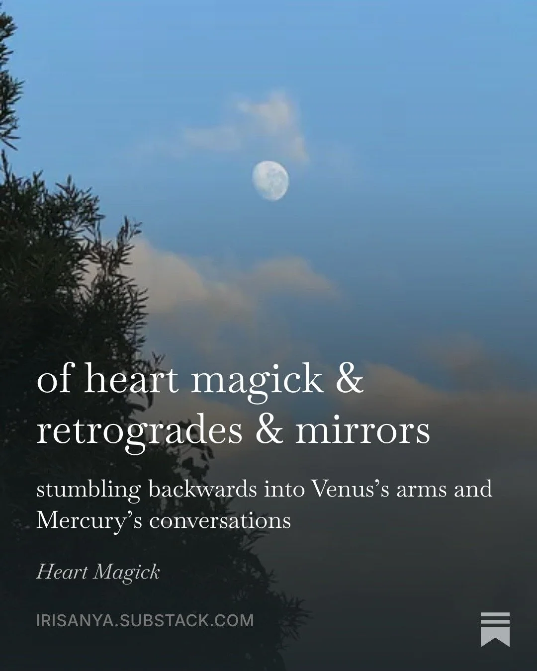 Coming next week...mirrors and more.

Sign up for my free Heart Magick essays -- and more at irisanya.substack.com.

#heartmagick #mirrors #mercury #venus