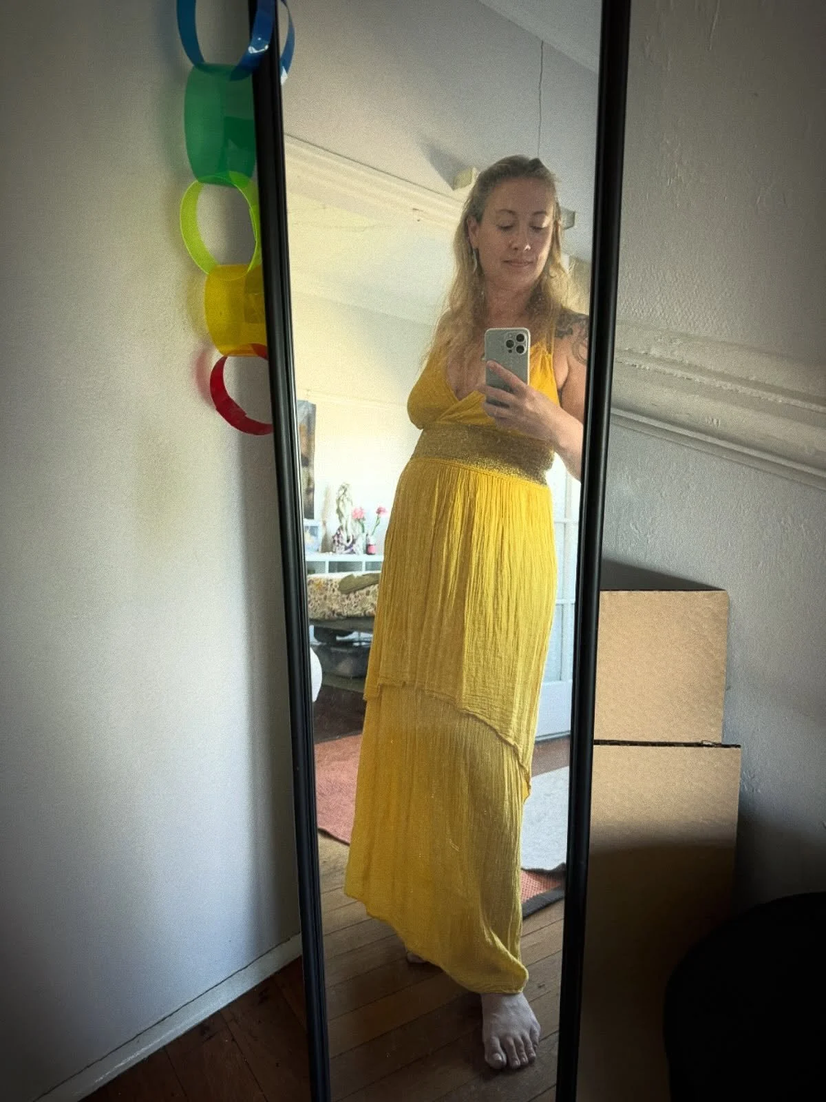 goddess fit check before my Hecate presentation with Season of the Witch (more aptly named: what i wear that most folks can&rsquo;t see in a tiny zoom screen)

also, saffron colours are connected to Hecate&hellip;which may explain my obsession with t