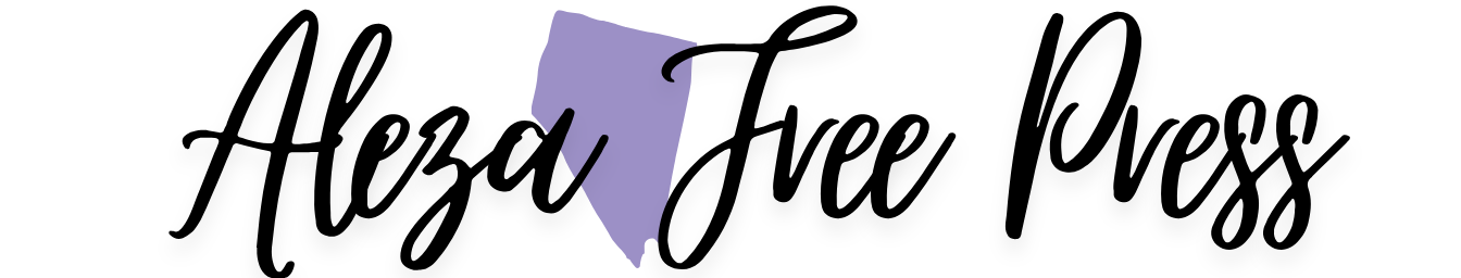 One line Aleza Free Press Logo with purple Nevada shape