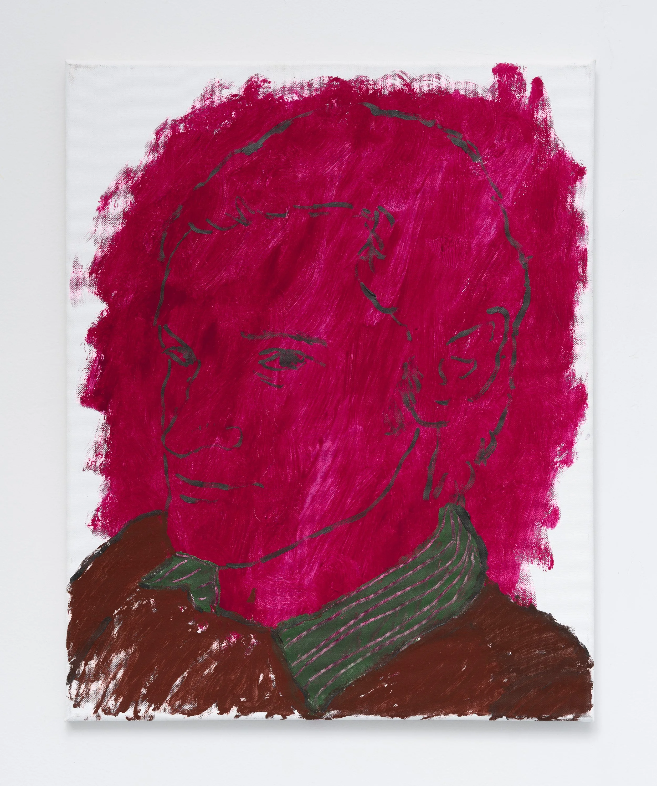 Chris Retsina,  Sitting, getting my portrait done , 2025. Acrylic on canvas, 20 x 16 in.