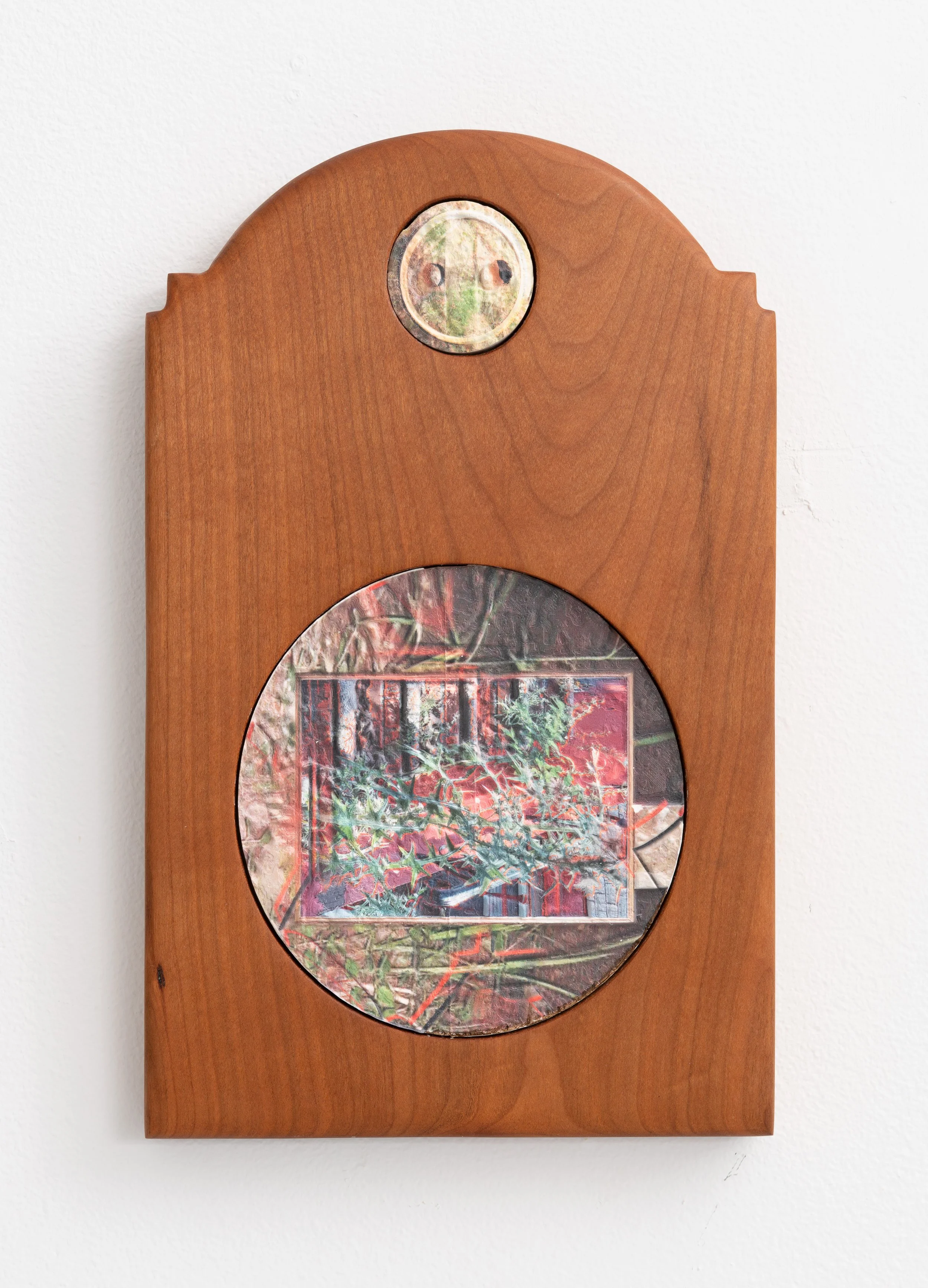 Neal Cashman,  Arch 1 (Button Stairs) , 2025. Cast Plaster, UV print, Cherry Frame. 13 x 7 in.