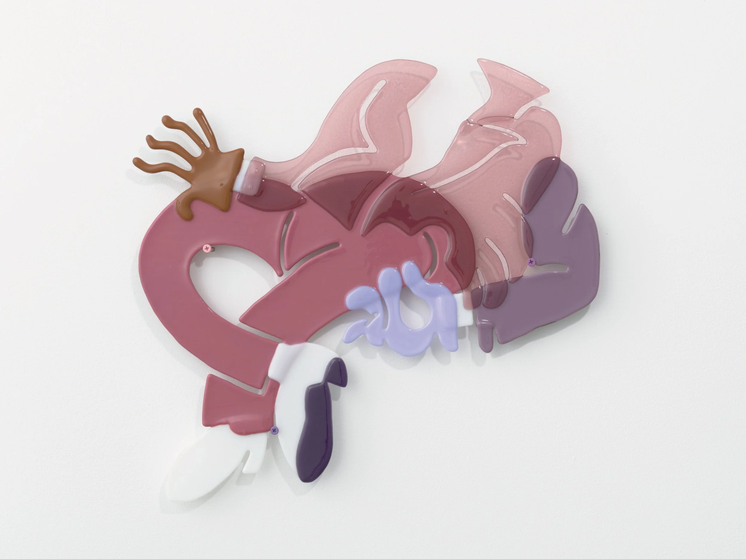 Jonny Campolo,  Pink Alert , 2020. Slumped glass and powder coated screws
20 x 24 in.