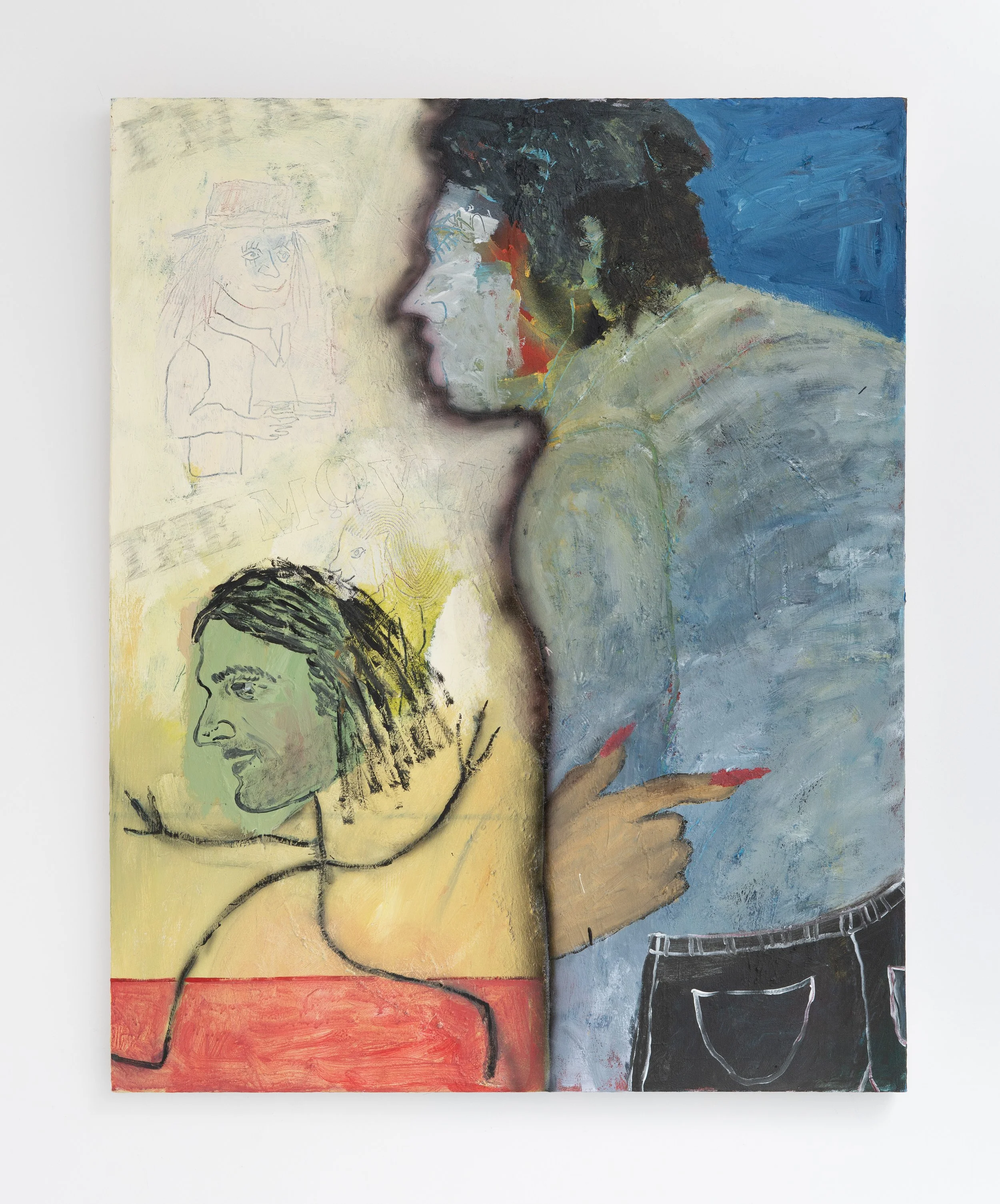Chris Retsina,  I'm at the Movies , 2026. Acrylic and graphite on canvas, 40 x 32 in.
