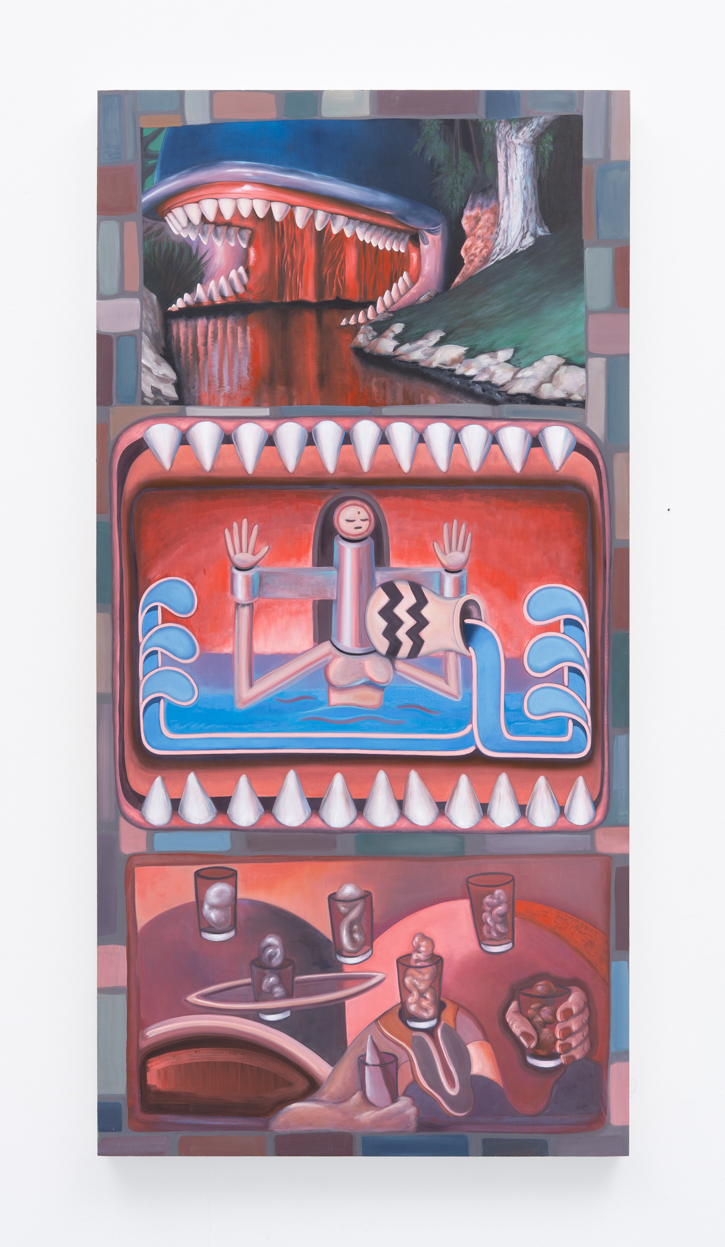 Lucia Love,   Levels (a spiritual rhapsody about being swallowed by a whale) , 2019. Oil on canvas, 48 x 24 in