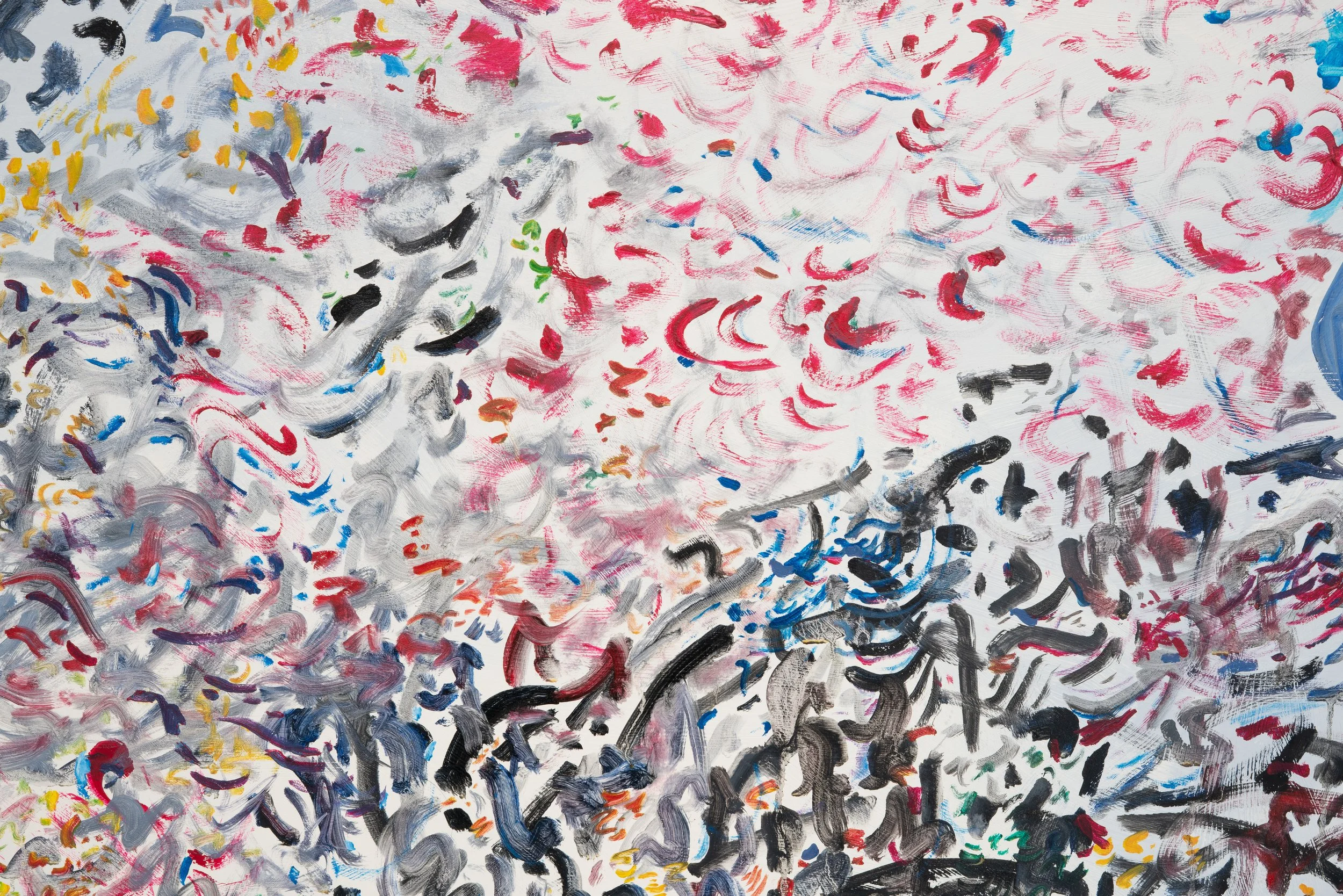 Pat Reynolds,  Landscape , 2025 (detail). Oil, acrylic, and latex on gypsum board, pine, shellac; 40 x 50 x 2 in.