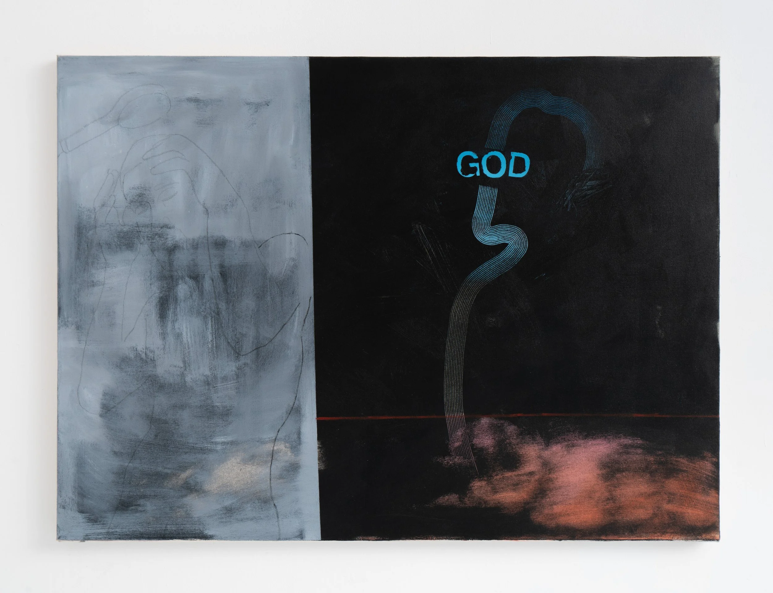 Chris Retsina,  In the Shower , 2025. Acrylic on canvas, 37 1/2 x 51 1/4 in.