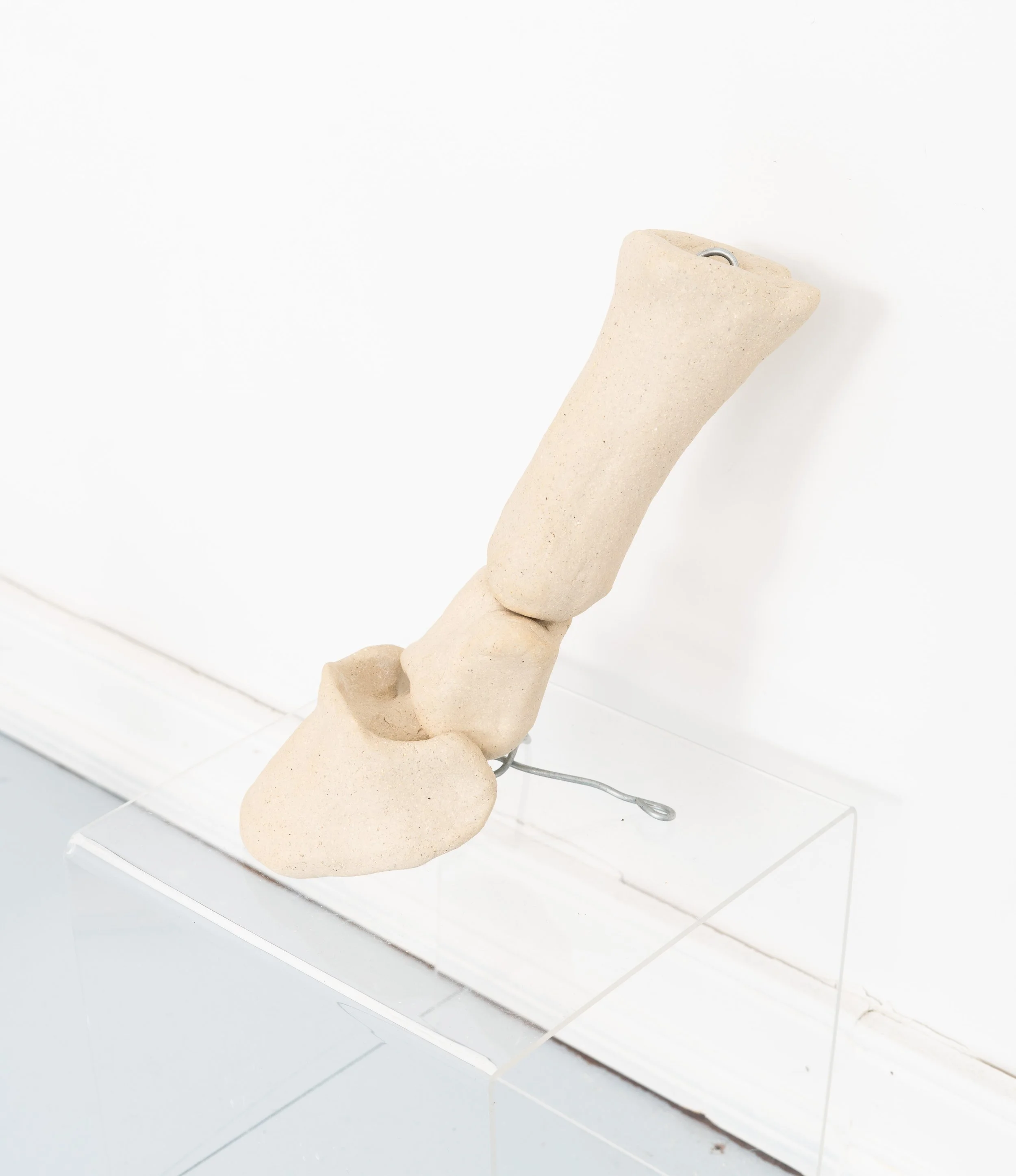 Jared Goldfischer,  Horse Hoof , 2026. White stoneware and steel wire, 10 x 4 x 4 in.