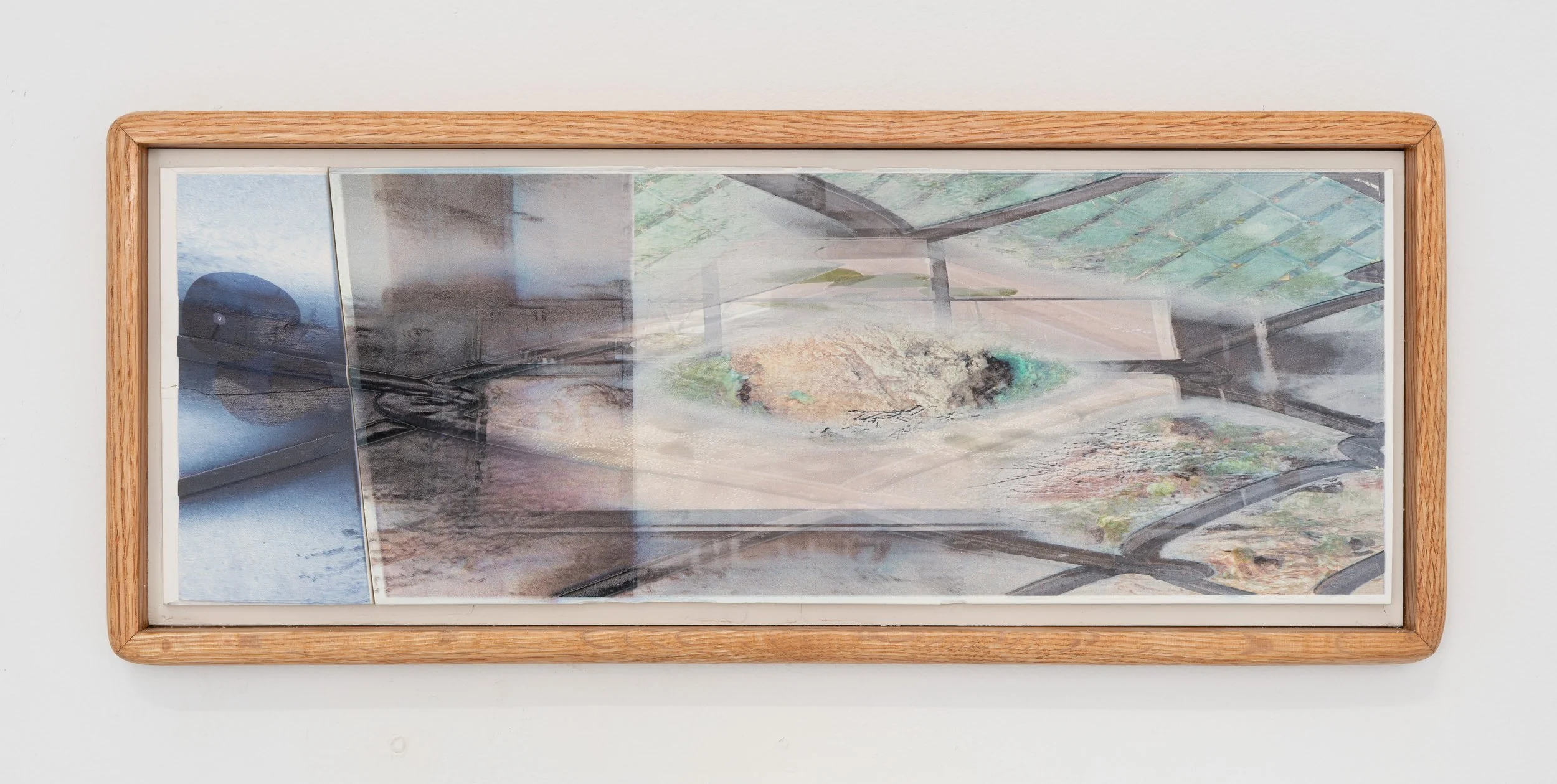 Neal Cashman,  Chain , 2024. Cast Plaster, UV print, Cherry Frame, 8 x 23 in.