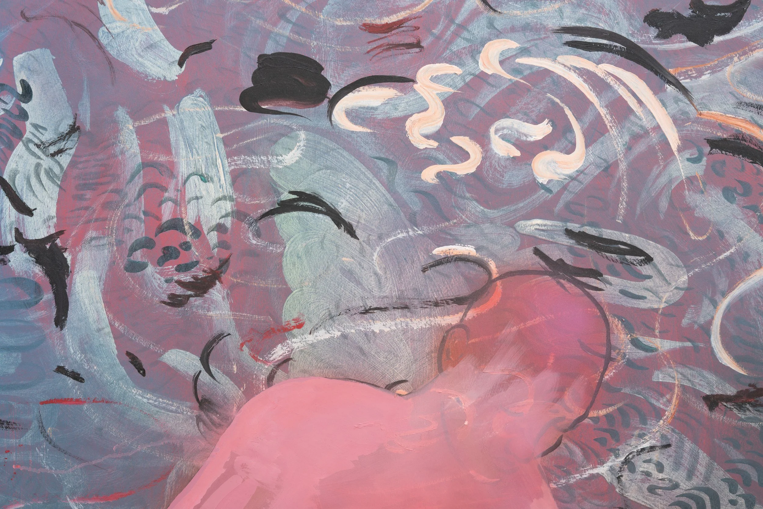 Pat Reynolds,  Venus Lamenting the Death of Adonis , 2024–2026 (detail). Oil, acrylic, and latex on gypsum board, painted pine; 98 x 50 x 2 in.