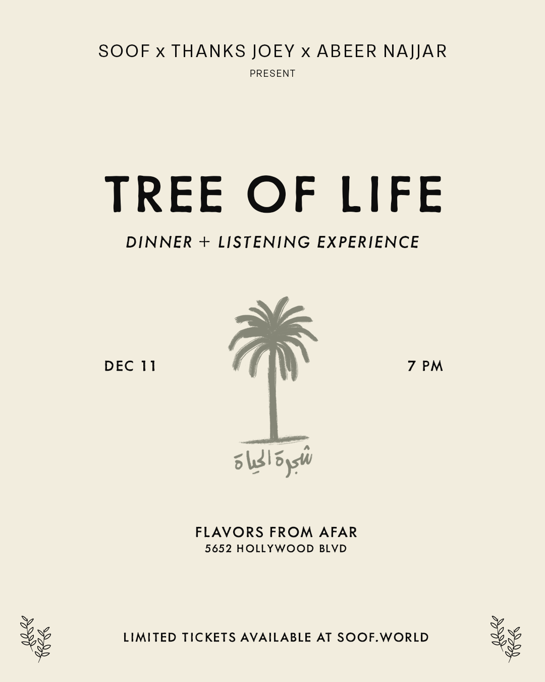 December 11th: Tree Of Life Dinner + Performance