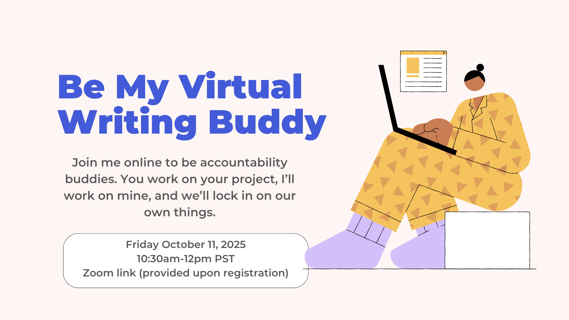 Woman typing on laptop with invitation details.