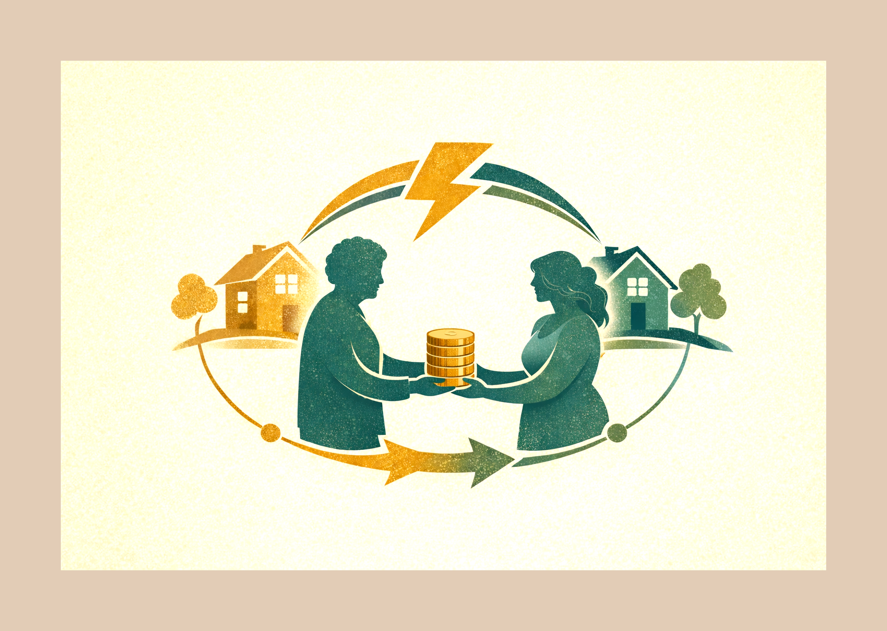 Older person giving younger person coins.