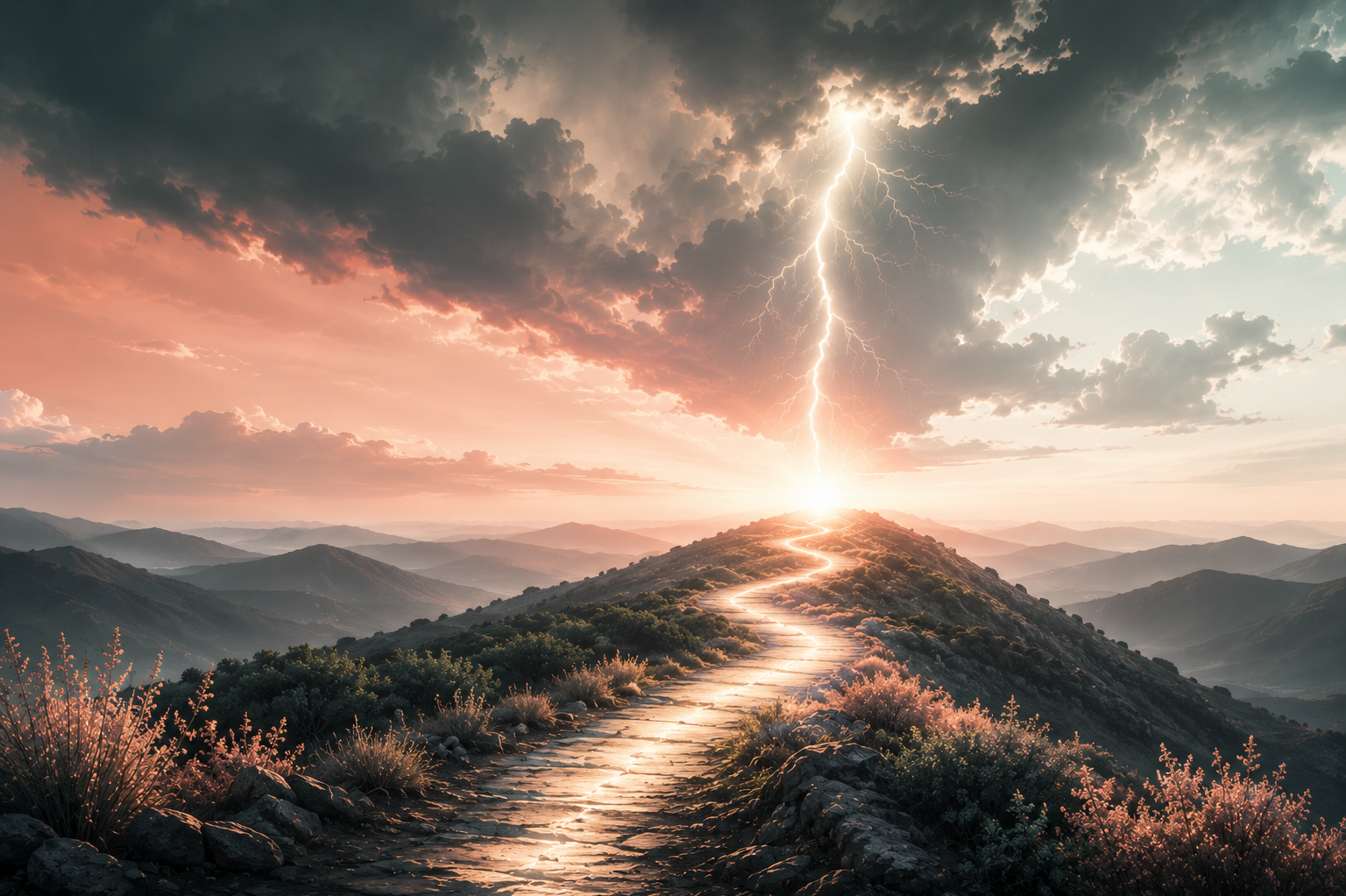 Lightning on a mountain path.