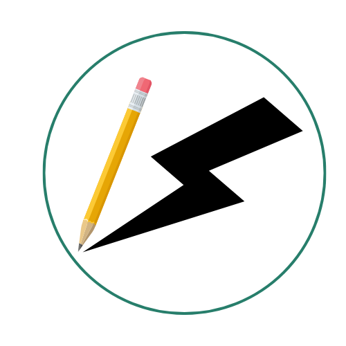 Pencil with lightning shadow in black for logo design.