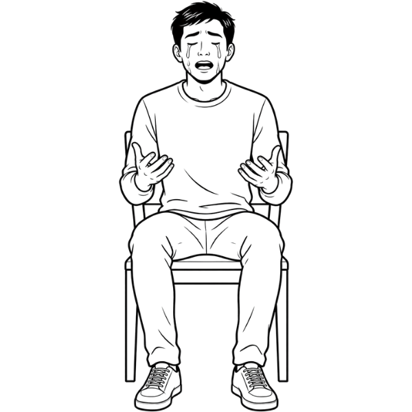 Man releasing emotions for healing in a Dalian Method session