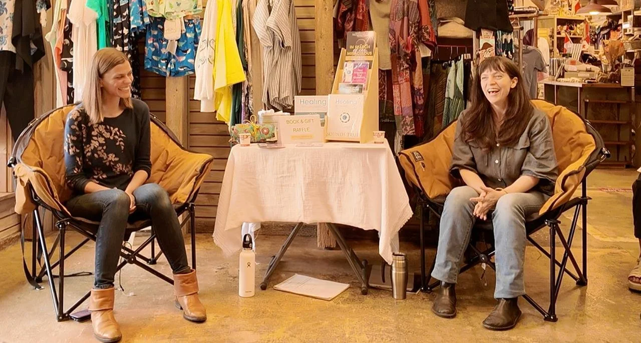 Jenny Abel and Jandy Anderson giving a community talk at Old Salty, Salt Spring Island