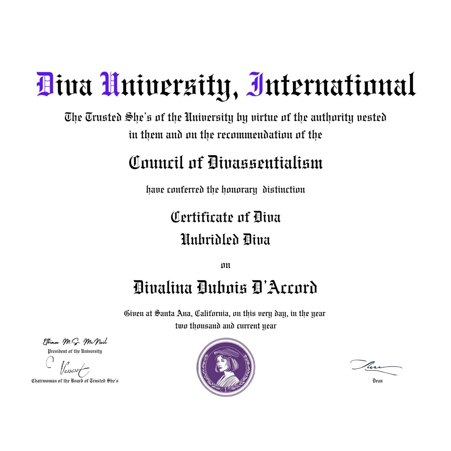 Certificate of Diva