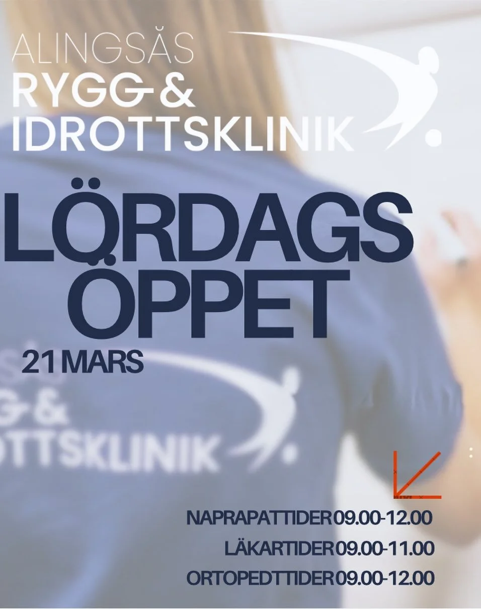 L&Ouml;RDAGS&Ouml;PPET! 

L&ouml;rdag den 21 mars har vi l&ouml;rdags&ouml;ppet p&aring; kliniken! 
✅Naprapattider 
✅L&auml;kartider 
✅Ortopedtider

Finns begr&auml;nsat med tider, in och boka din tid redan idag via v&aring;r hemsida! 🙌🏼