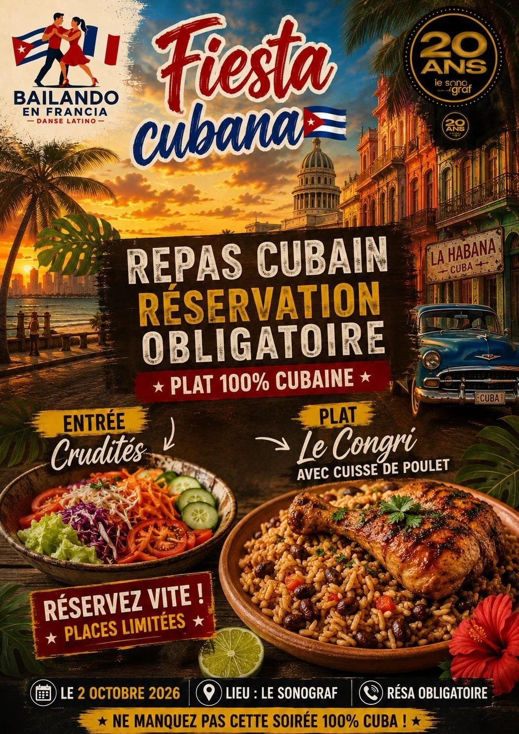 SOIREE FIESTA CUBA AVEC REPAS 100% CUBANE
