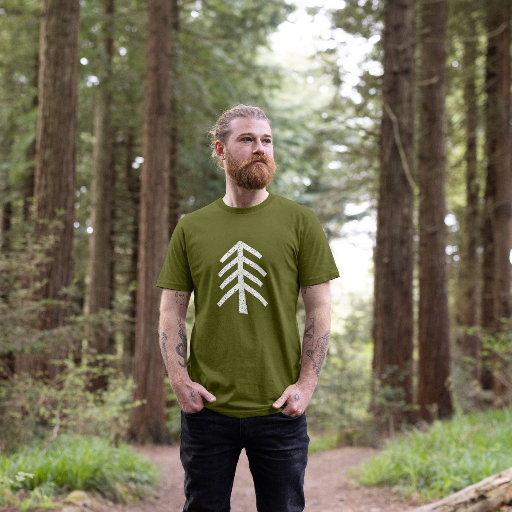 Man in t-shirt in the forest