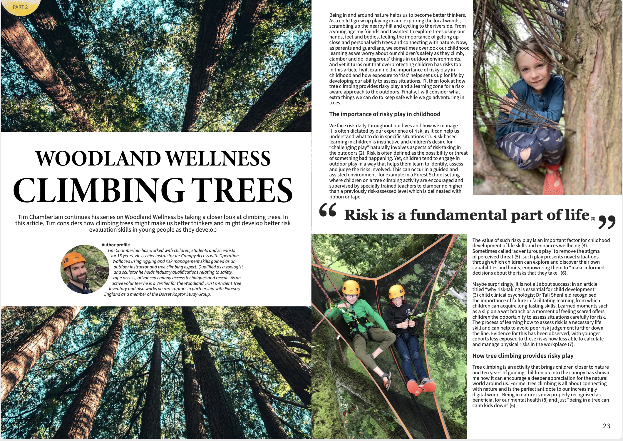 Magazine article on tree climbing