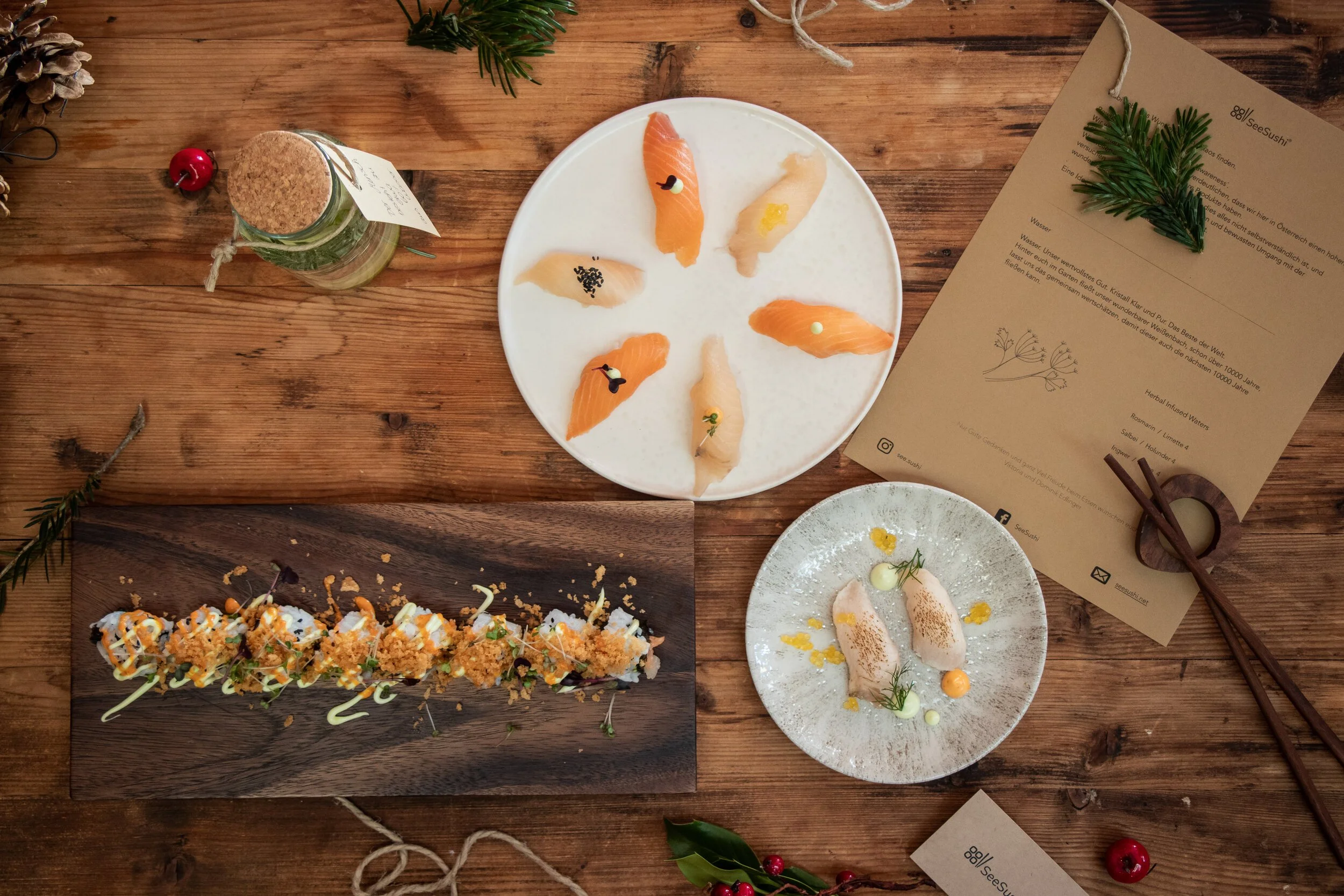 Sieht aus wie Lachs Nigiri? Ist es aber nicht. Im In-Restaurant SeeSushi kommen nur regionale Zutaten auf den Tisch.