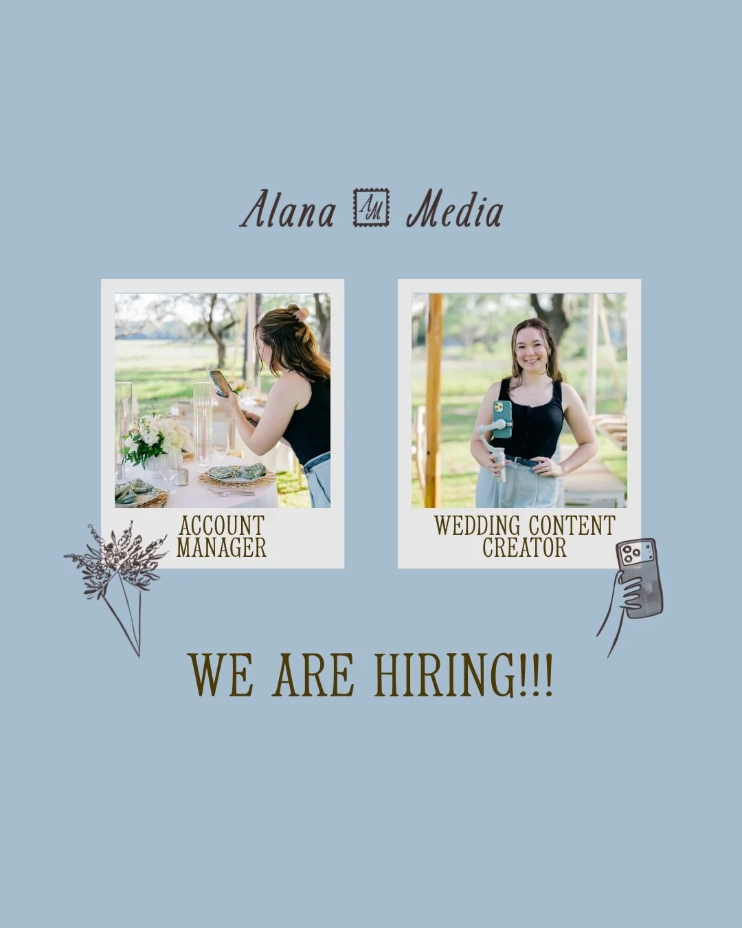 Alana Media is growing!!!!

I&rsquo;m so excited to share that I am hiring for 2 contractor roles!

-Wedding content creator
-Account manager 

Please fill out the application in my bio if you are interested!

Applications close September 3rd

#weddi