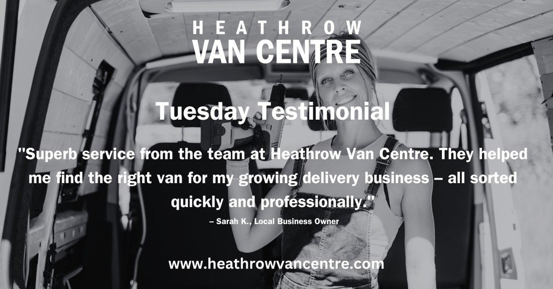 🟢 #TestimonialTuesday What our customers say speaks louder than anything we could!
"Superb service from the team at Heathrow Van Centre. They helped me find the right van for my growing delivery business – all sorted quickly and professi