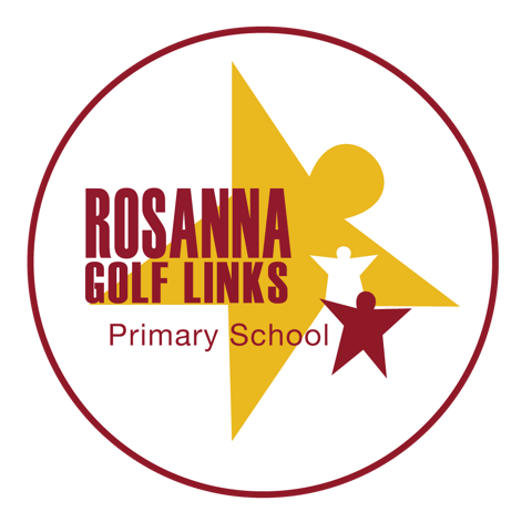 Rosanna Golf Links Primary School logo featuring stylised human figures and text.