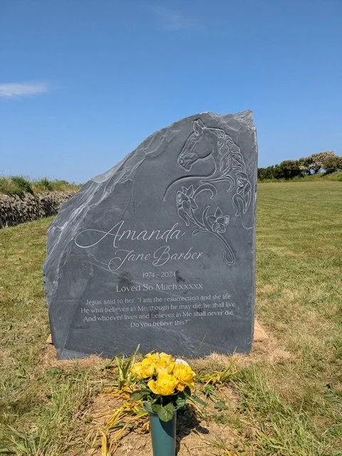 A natural riven Welsh slate memorial by LLD Slate engraved by Paul Clarke