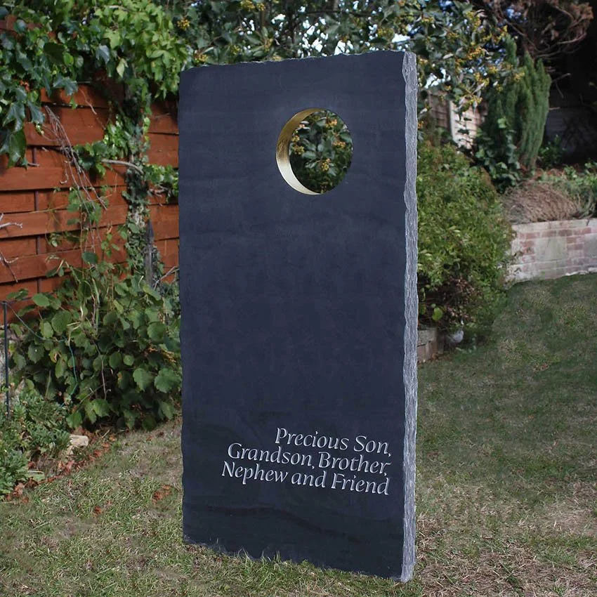 Polished Welsh slate headstone with dressed edges
