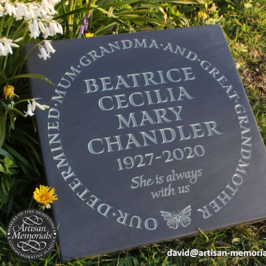 Grey Slate square cremation plaque with engraving