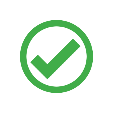 Green checkmark inside a circle on a black background.