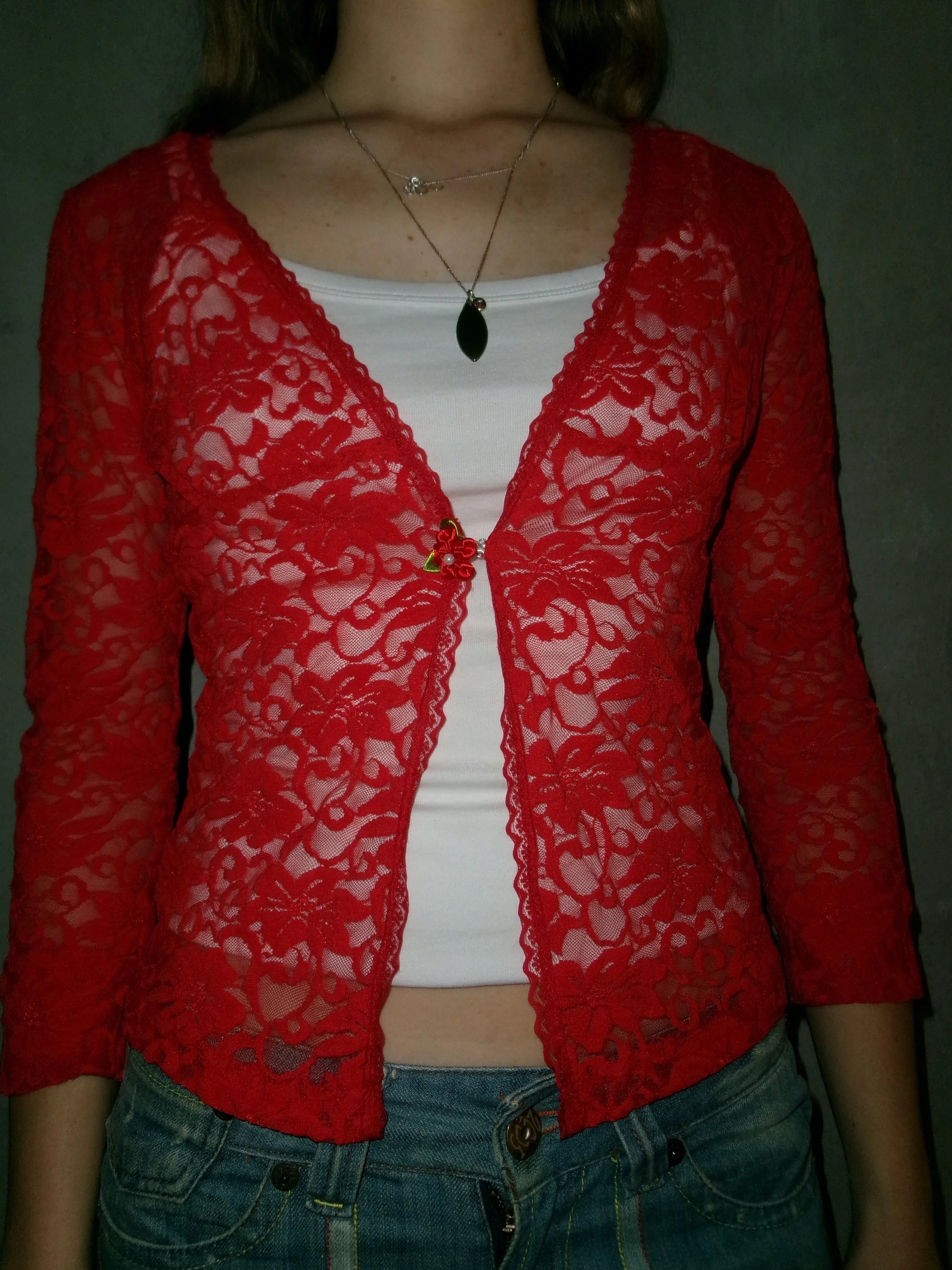 Red Lace 3/4 Top