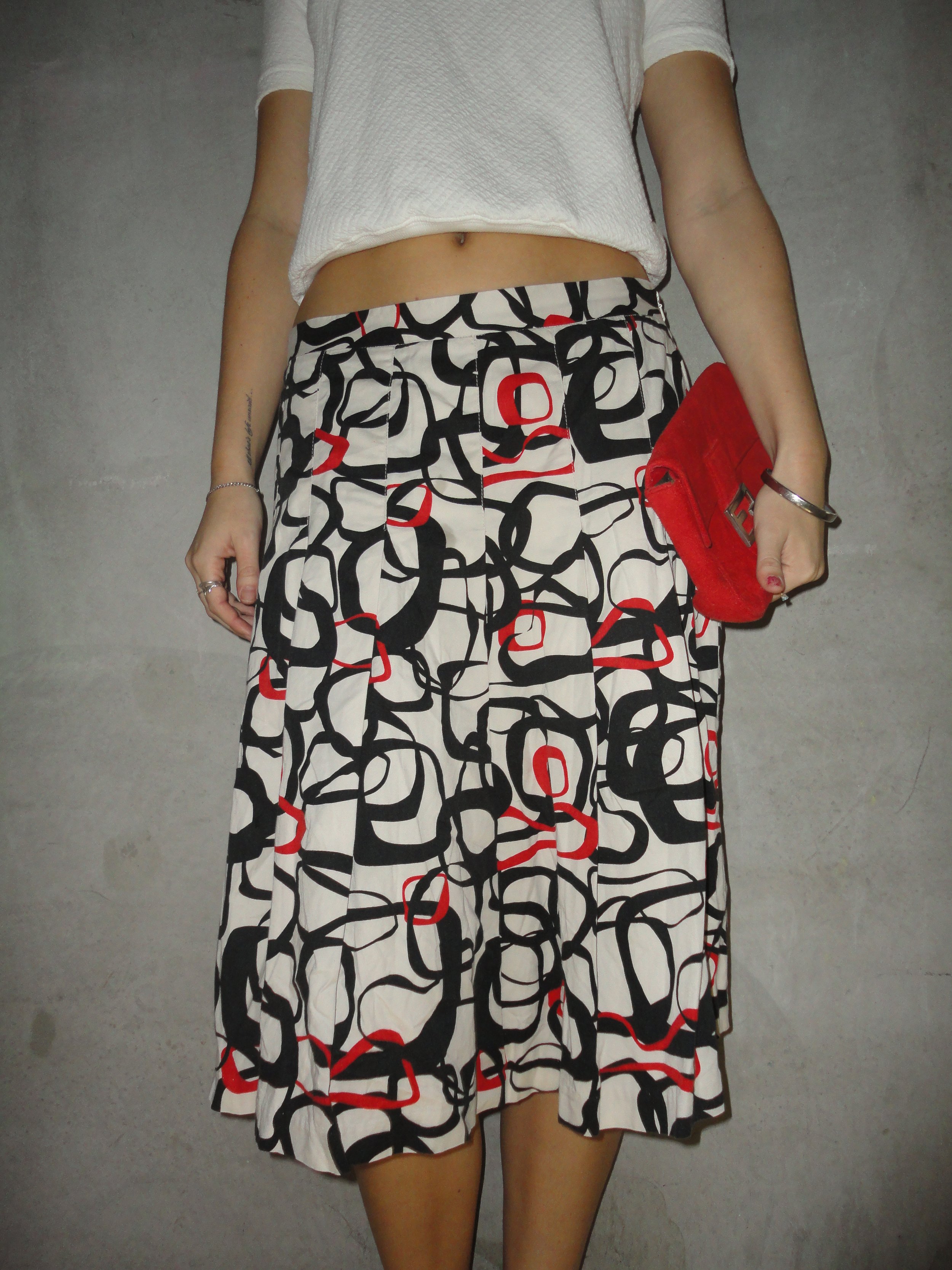 Red and Black Patterned Midi Skirt