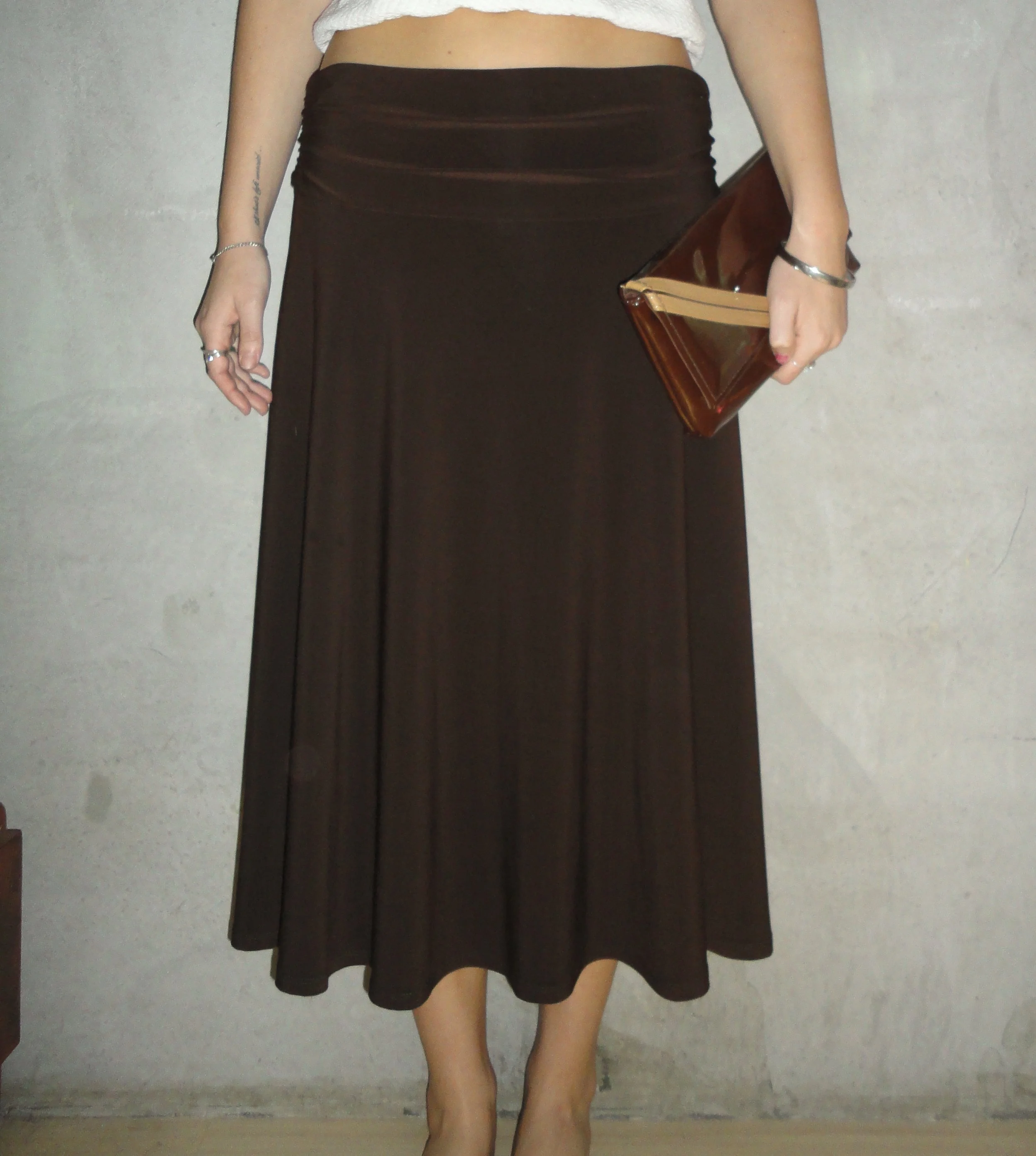 Brown Gathered Maxi Skirt