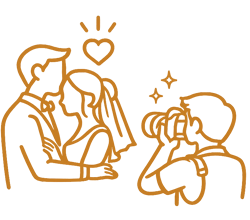 Een liefdevol moment tussen een persoon en een kind, met twee andere kinderen die kijken, in een eenvoudige lijntekening in goudkleur.