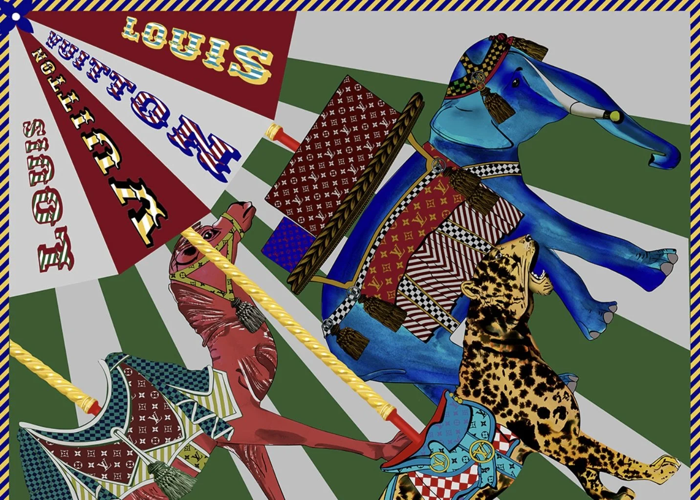 'Merry Go Round the World' Printed Silk Scarf Design for Louis Vuitton.