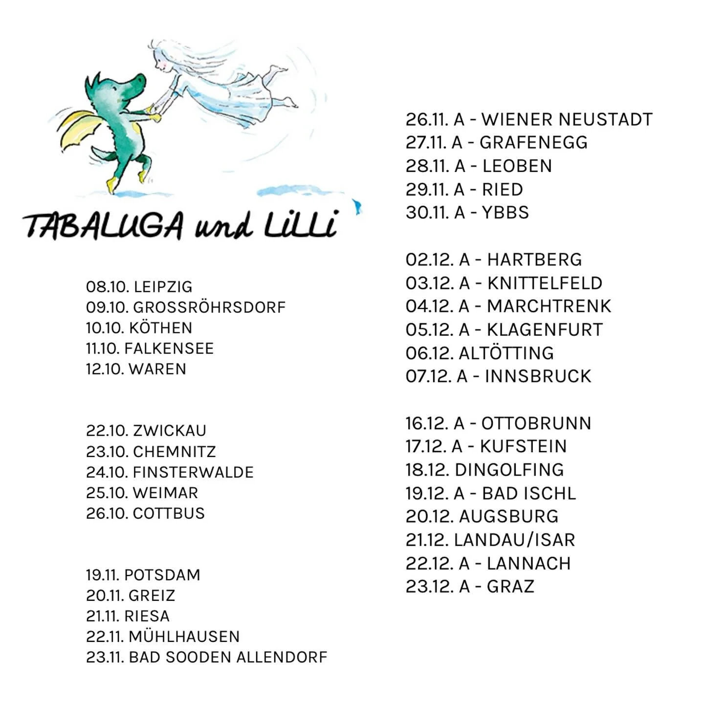 ✨🐉 Bald ist es soweit &ndash; ich darf als Lilli mit TABALUGA und LILLI auf die B&uuml;hne! 💫
Ich freue mich unglaublich, diese zauberhafte Geschichte voller Musik, Freundschaft und Abenteuer mit euch zu teilen.

Hier sind meine Spieltermine f&uuml