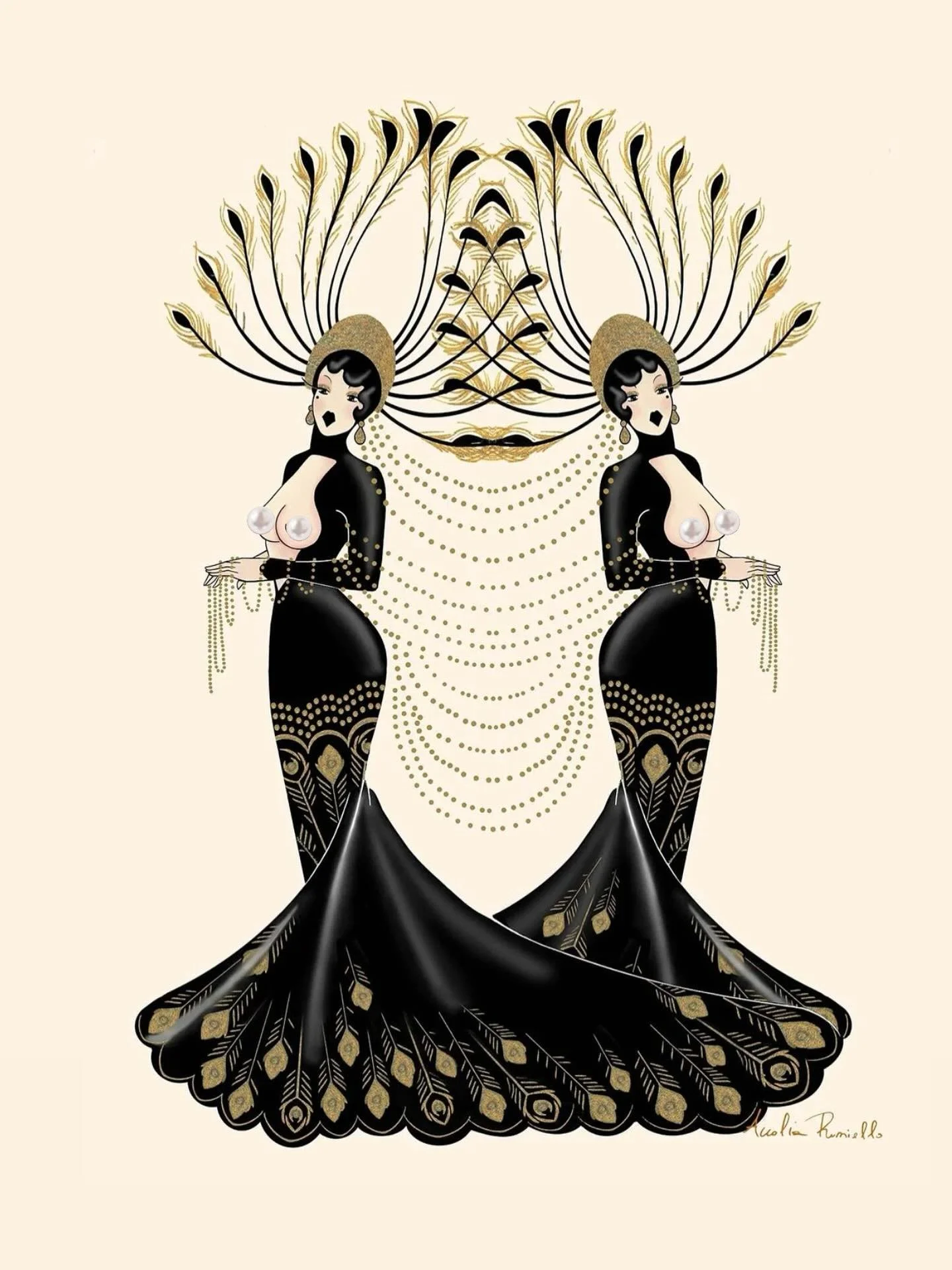 🦚&rdquo;Peacock Girls&rdquo; 🦚a tribute to 1920s showgirl elegance.
A signed fine art print available worldwide through Madame&rsquo;s Boutique.

  #madamedabi #madamedabiboudoir #showgirl #artdecoillustration #showgirlaesthetic #burlesqueart #luxu