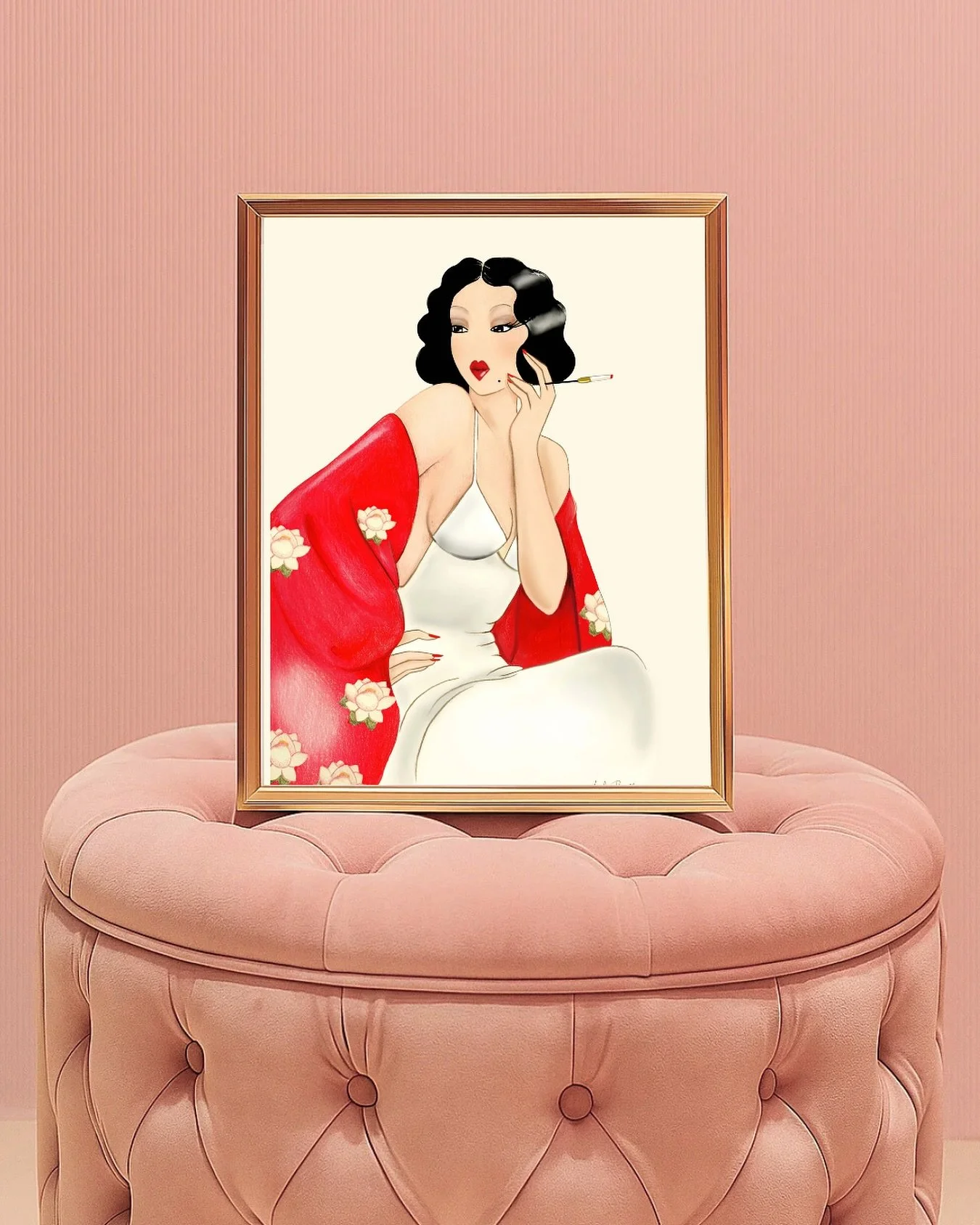 She&rsquo;s waiting for the right home 💋 &ldquo;Red Kimono&rdquo; &mdash; something about the way she holds that cigarette... pure 1920s confidence. Perfect for your boudoir, dressing room, or anywhere that deserves a touch of vintage elegance. Avai