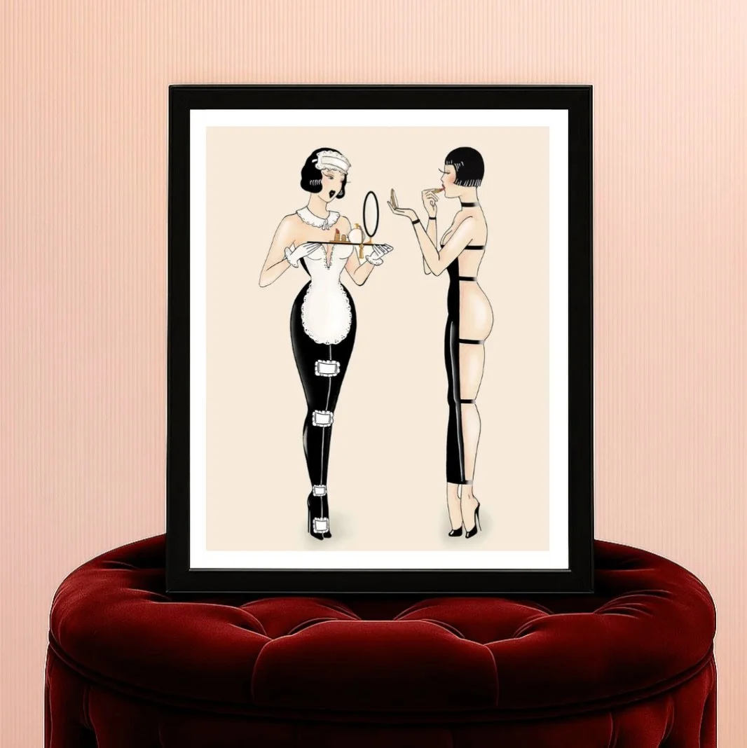 New artprint available in the boutique: &ldquo;When fashion requires assistance&rdquo; 🎀 Link in bio to shop 🎀 enjoy the free shipping for all orders over 100&euro; 🛍️

#madamedabi #originalart #boudoirart #eroticart #artcollector #originalartwork