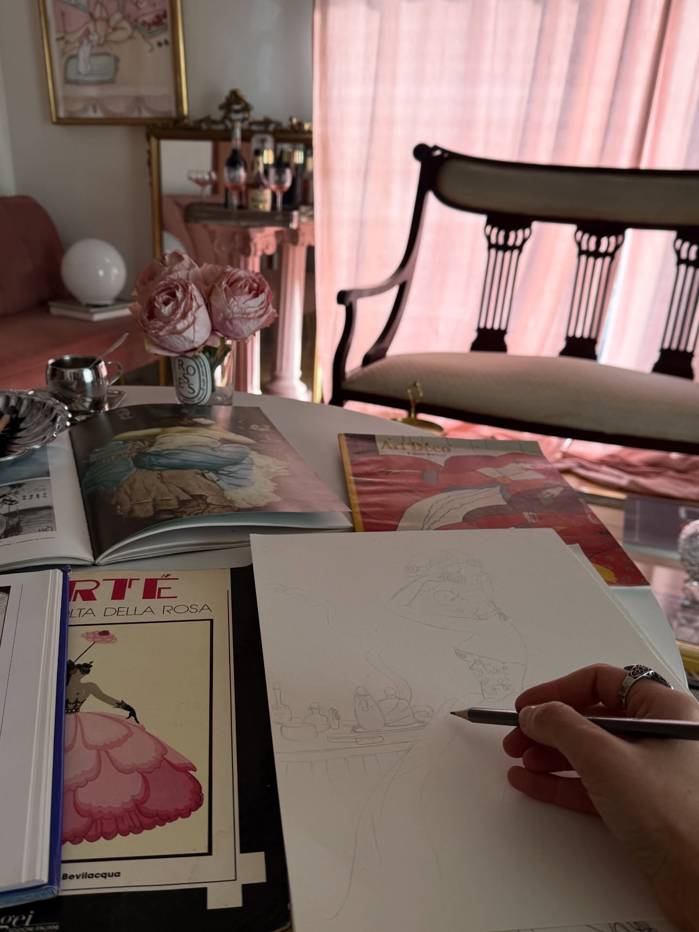 At my desk today 💐 * 
*
*
*
*
*
*
*

madamedabi #madamedabiboudoir #artistlife #creativeliving #artiststudio #maximalistdecor #boudoirdecor #eclecticinteriors #feminineinterior #femaleartist