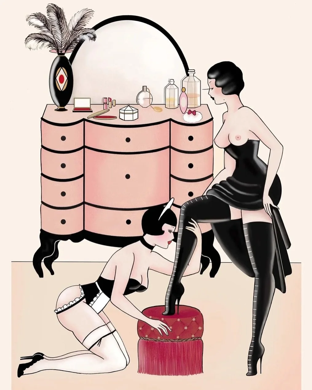 Part II
The maid fascinates me not only for her psychology &mdash; the play between servant and mistress &mdash; but also for her aesthetic: little caps, aprons, shoes with bows, a constant source of inspiration.

She is not real, but an idea, a fant